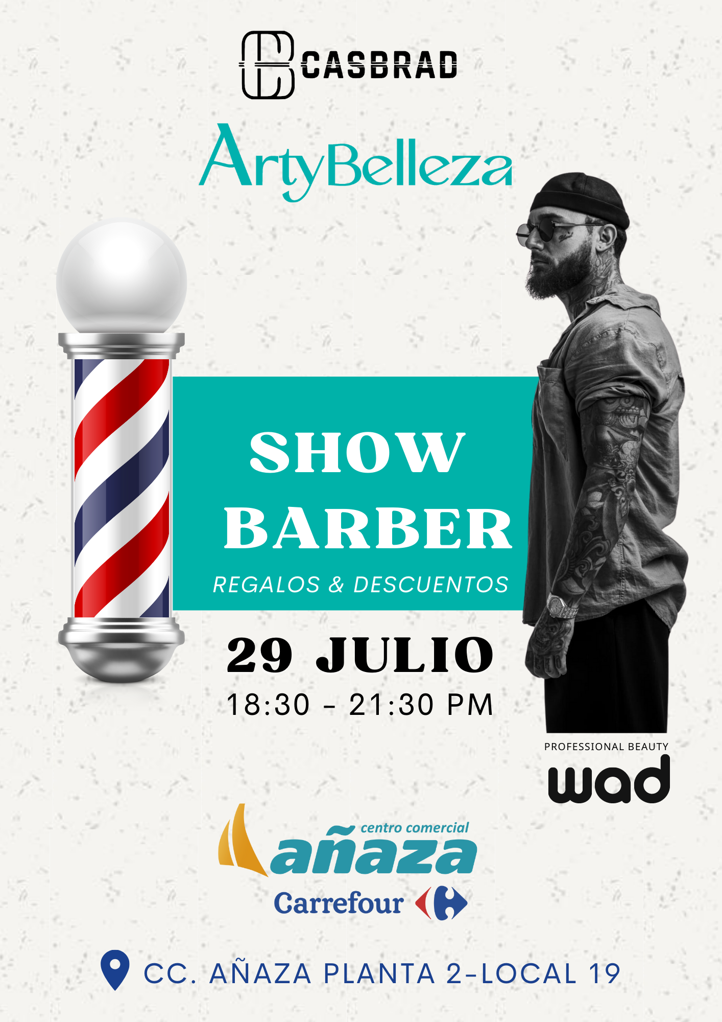 Arty Belleza junto al reconocido barbero Yeray Casquero brindarán un Show Barber exclusivo el próximo 29 de julio en su tienda del CC de Añaza, Tenerife. 